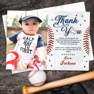Vintage Baseball Boy Birthday Photo - tackkort Inbjudningar