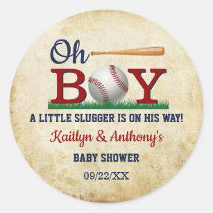 Vintage Baseball Boys Baby Shower Runt Klistermärke
