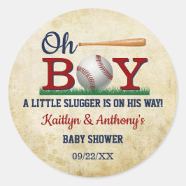 Vintage Baseball Boys Baby Shower Runt Klistermärke