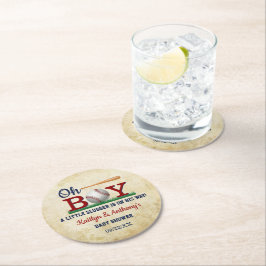 Vintage Baseball Boys Baby Shower Underlägg Papper Rund