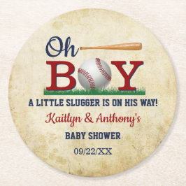 Vintage Baseball Boys Baby Shower Underlägg Papper Rund