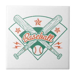 Vintage Baseball Ceramic Tile. Retro Baseball Bats Kakelplatta