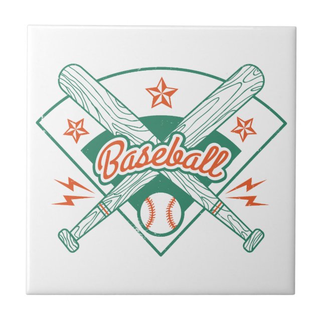 Vintage Baseball Ceramic Tile. Retro Baseball Bats Kakelplatta (Framsidan)