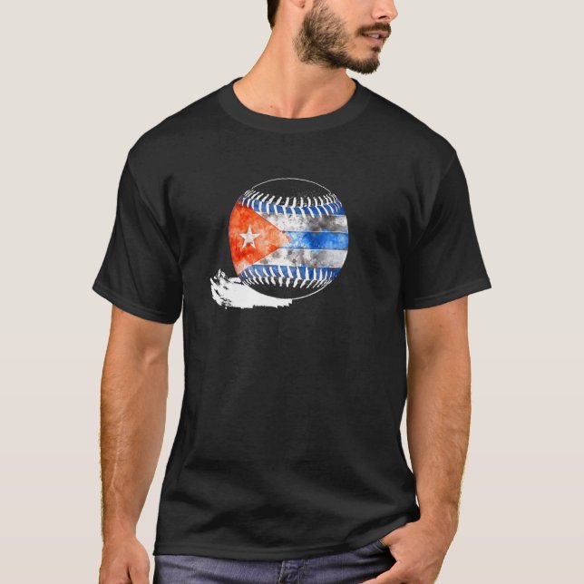 Vintage Baseball Cuba Flagga Cuban Pride T Shirt (Framsida)