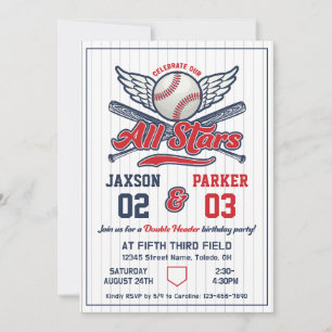 Vintage Baseball Dubbla Header Joint Birthday Inbjudningar