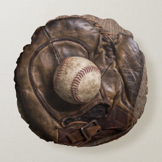Vintage Baseball Equipment Rund Kudde (Framsidan)