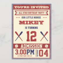 Vintage Baseball Födelsedagsfest Inbjudan