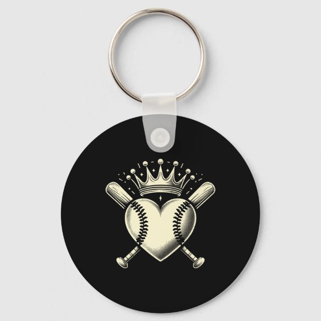 Vintage Baseball Heart Krona Baseball Premium Nyckelring (Framsida)