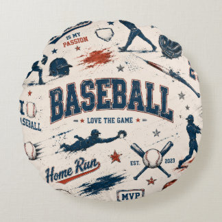 Vintage Baseball Home Run Sports Pattern Rund Kudde