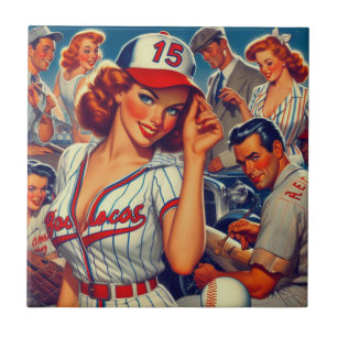 Vintage Baseball Illustration Kakelplatta