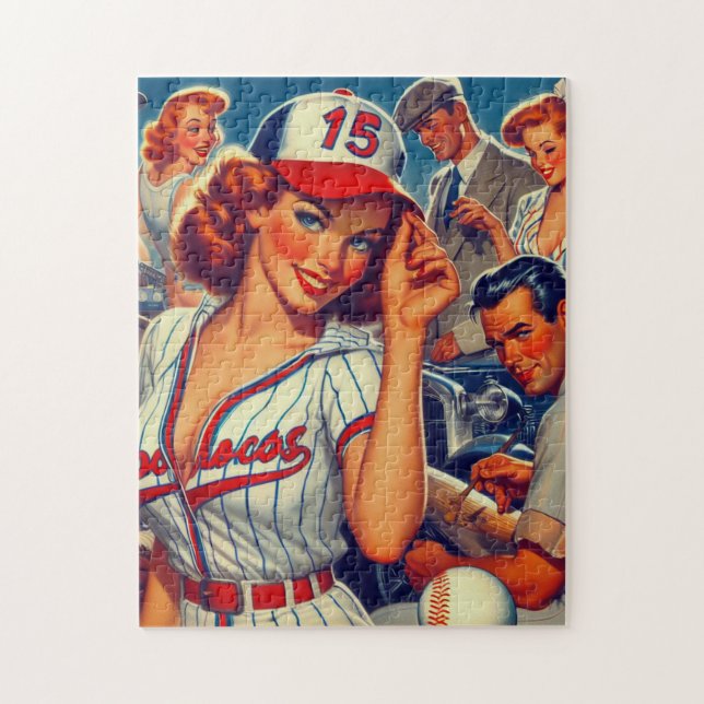 Vintage Baseball Illustration Pussel (Vertikal)