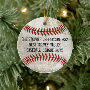 Vintage Baseball Kids Boys Sportar Julgransprydnad Keramik
