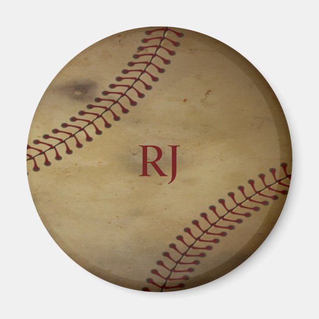 Vintage Baseball med Monogram Magnet (Framsidan)