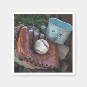 Vintage Baseball Mit och Boll Baseball Glove Amer Pappersservett