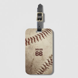 Vintage Baseball Namn Number Rustic Retro Bagagebricka