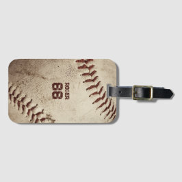 Vintage Baseball Namn Number Rustic Retro Bagagebricka