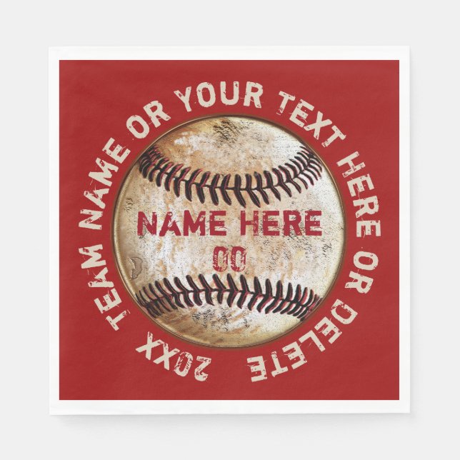 Vintage Baseball Napkins med FÄRG och text Pappersservett (Framsidan)