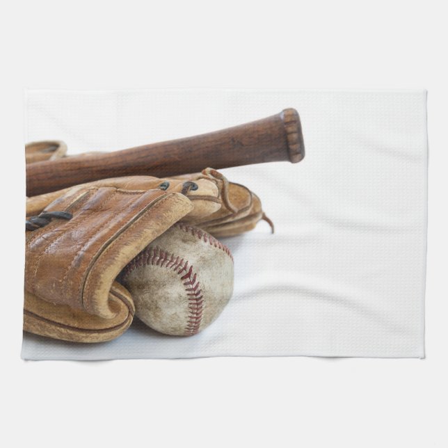 Vintage Baseball och Fladdermus Kökshandduk (Horisontell)