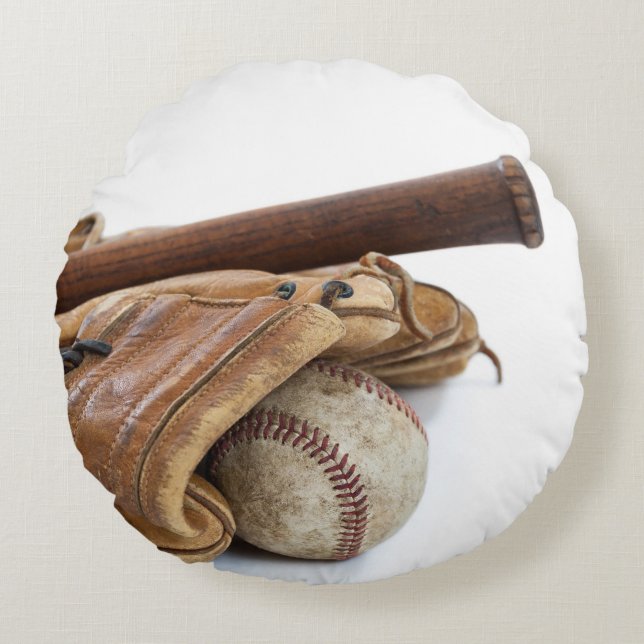 Vintage Baseball och Fladdermus Rund Kudde (Framsidan)