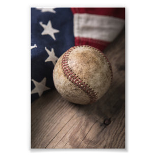Vintage Baseball och Flagga Fototryck