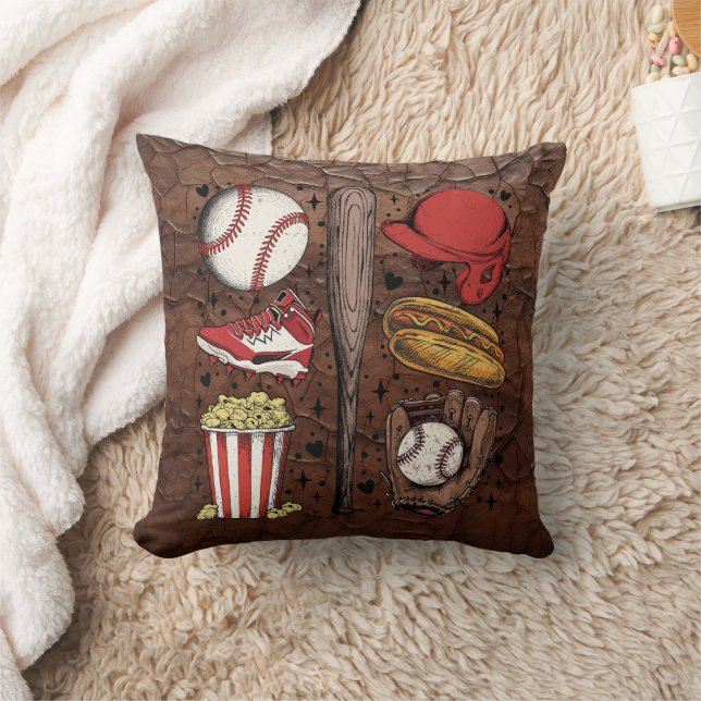 Vintage Baseball Pattern Kudde (Filt)