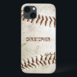 Vintage Baseball Personlig<br><div class="desc">Ett foto av en begagnad vintage baseboll ger bakgrunden till personligen iphone case. Lägg till ditt namn i ett dåligt grunge sans serif-teckensnitt i en skugga av rödbrun som matchar sömnen. Perfekt för baseboll eller sportfantast på presentlistan.</div>