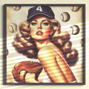 Vintage Baseball Pin-Up Poster