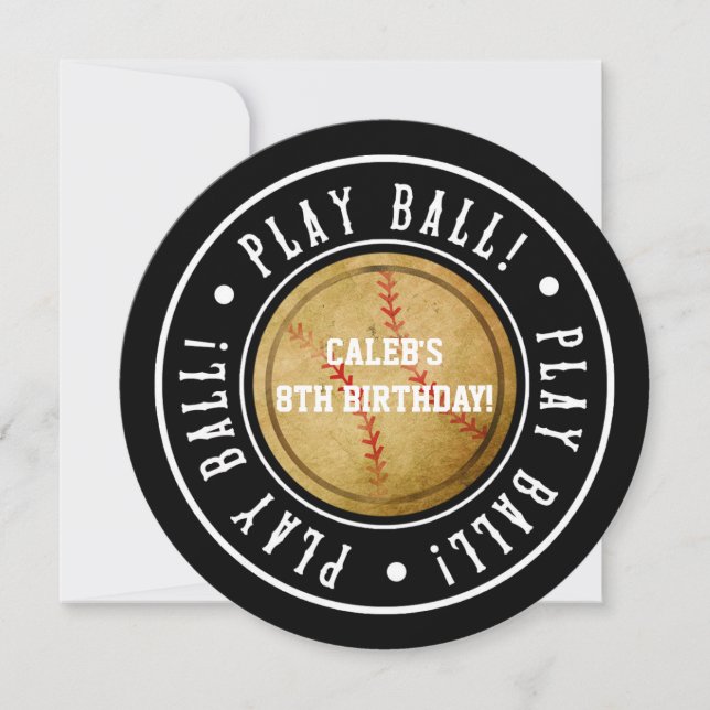 Vintage Baseball PLAY BOLL Black Party-inbjudan Inbjudningar (Framsida)