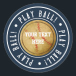 Vintage Baseball PLAY BOLL Födelsedagsfest Sticker Runt Klistermärke<br><div class="desc">Vintage Baseball PLAY BOLL Födelsedagsfest Stickers. Anpassa med valfri text.</div>