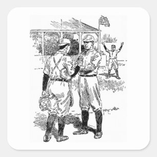 Vintage Baseball Player-etikettuppsättning Fyrkantigt Klistermärke