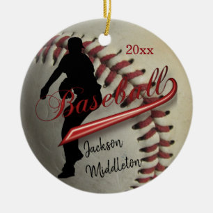 Vintage Baseball ⚾ Player - Red Julgransprydnad Keramik