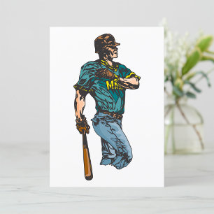 Vintage Baseball Player Retro Sports-teckning Inbjudningar