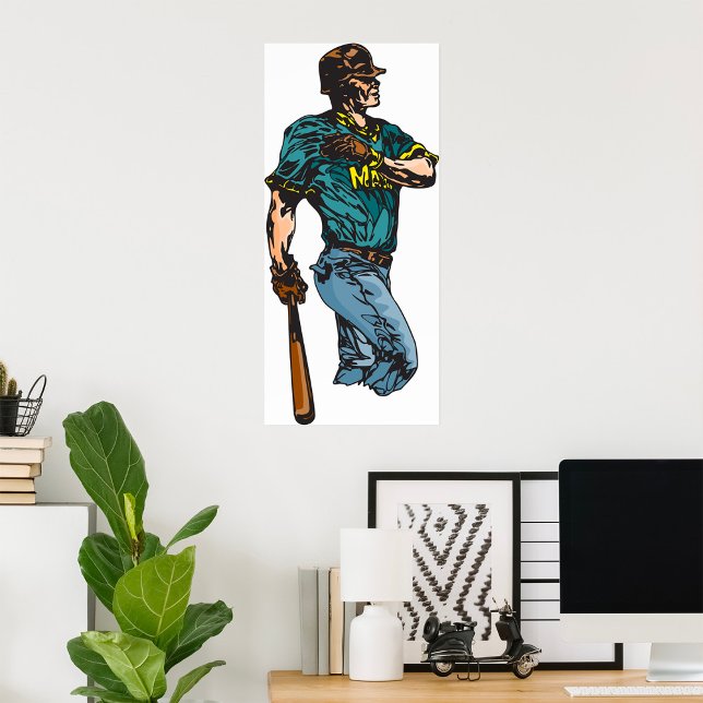 Vintage Baseball Player Retro Sports-teckning Poster (Skapare uppladdad)