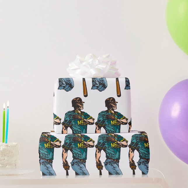 Vintage Baseball Player Retro Sports-teckning Presentpapper (Skapare uppladdad)