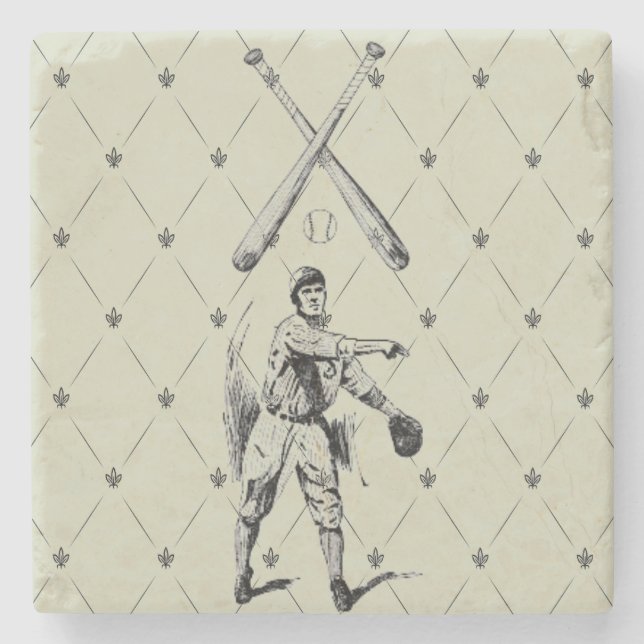 Vintage Baseball Player Stone Underlägg Sten (Framsidan)