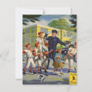 Vintage Baseball Players and Police Crossing Guard Inbjudningar