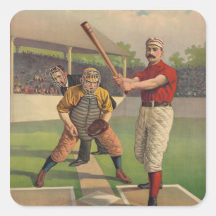 Vintage Baseball Poster Sticker Fyrkantigt Klistermärke