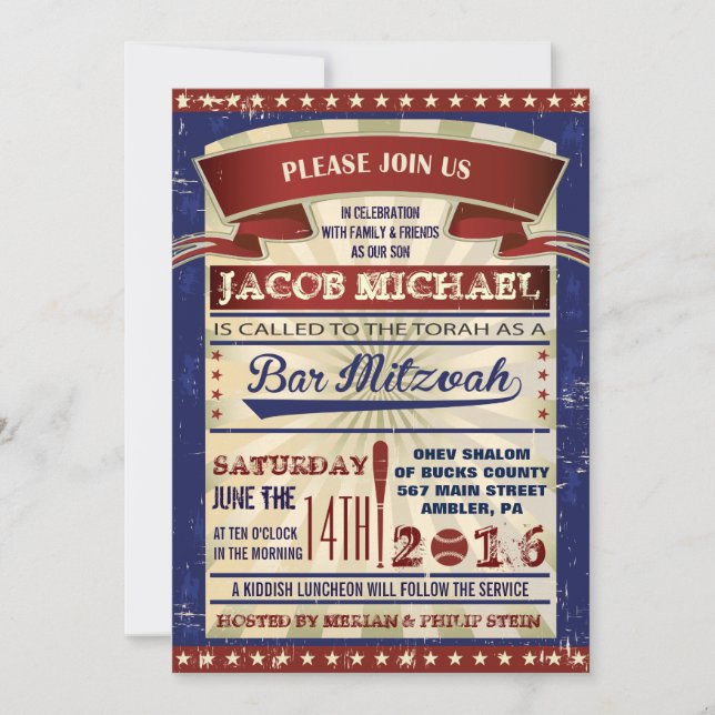 VINTAGE BASEBALL Pub Mitzvah Inbjudan (Framsida)