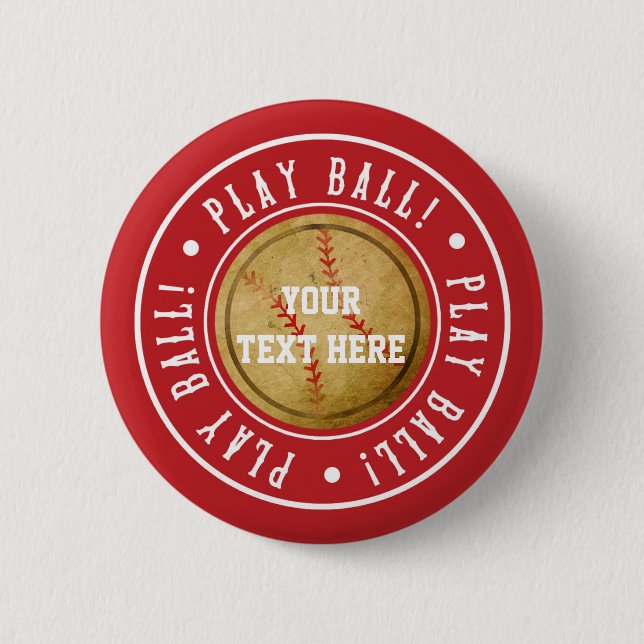 Vintage BASEBALL Röd SPELA BOLL Fest Pin KNAPP (Framsida)