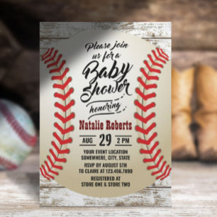Vintage Baseball Rustic Barn Wood Baby Shower Inbjudningar