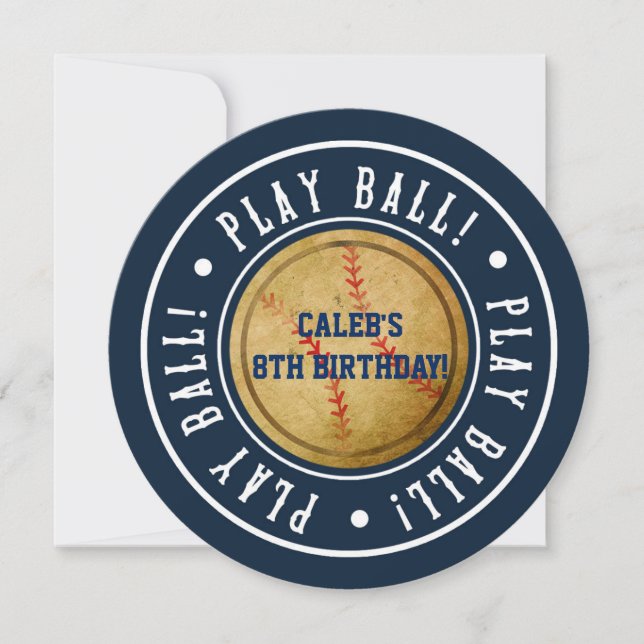 Vintage Baseball SPELA BOLL Blå festinbjudan Inbjudningar (Framsida)