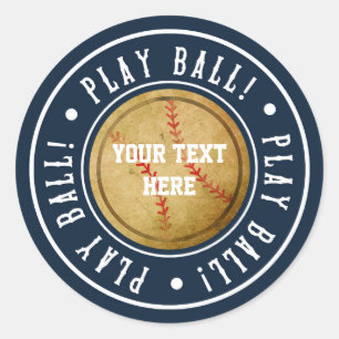 Vintage Baseball SPELA BOLL Födelsedagsfest Kliste Runt Klistermärke