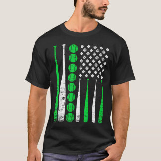 Vintage Baseball St Patricks Day American Flag T Shirt