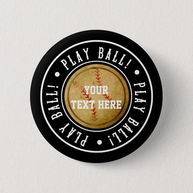 Vintage BASEBALL Svart SPELA BOLL Party Pin KNAPP (Framsida)