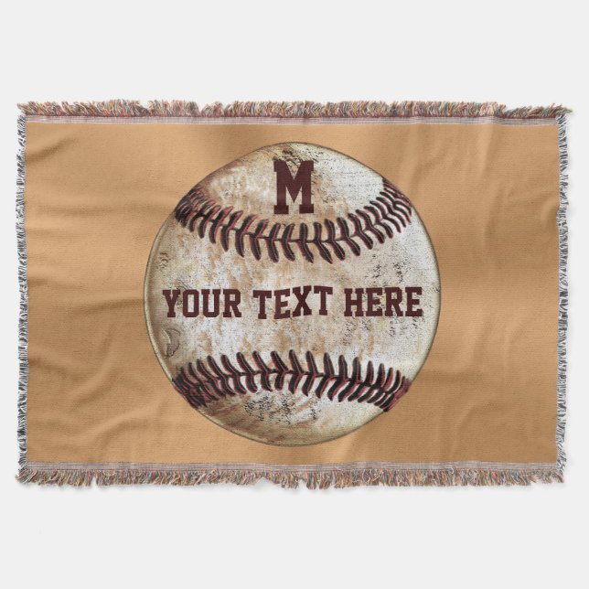 Vintage Baseball Thanset Blankett TEXT, MONOGRAM Filt (Framsidan)