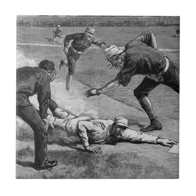 Vintage Baseboll av Thure De Thulstrup, 1885 Kakelplatta (Framsidan)