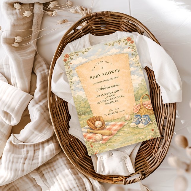 Vintage Baseboll Baby Shower Inbjudningar (Skapare uppladdad)