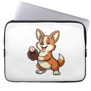 Vintage Baseboll Corgi Hund Fångare Tecknad Vektor Laptop Fodral