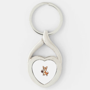 Vintage Baseboll Corgi Hund Fångare Tecknad Vektor Twisted Heart Silverfärgad Nyckelring