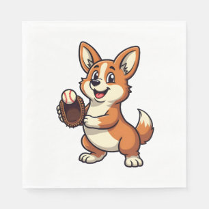 Vintage baseboll Corgi hundfångare Cartoon Vector  Pappersservett